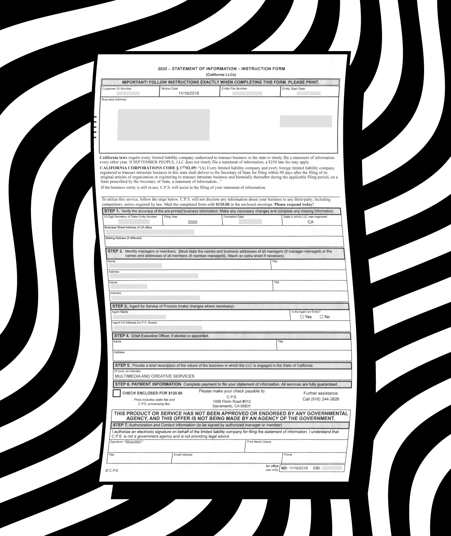 CPS's Statement of Information Letter for California LLCs