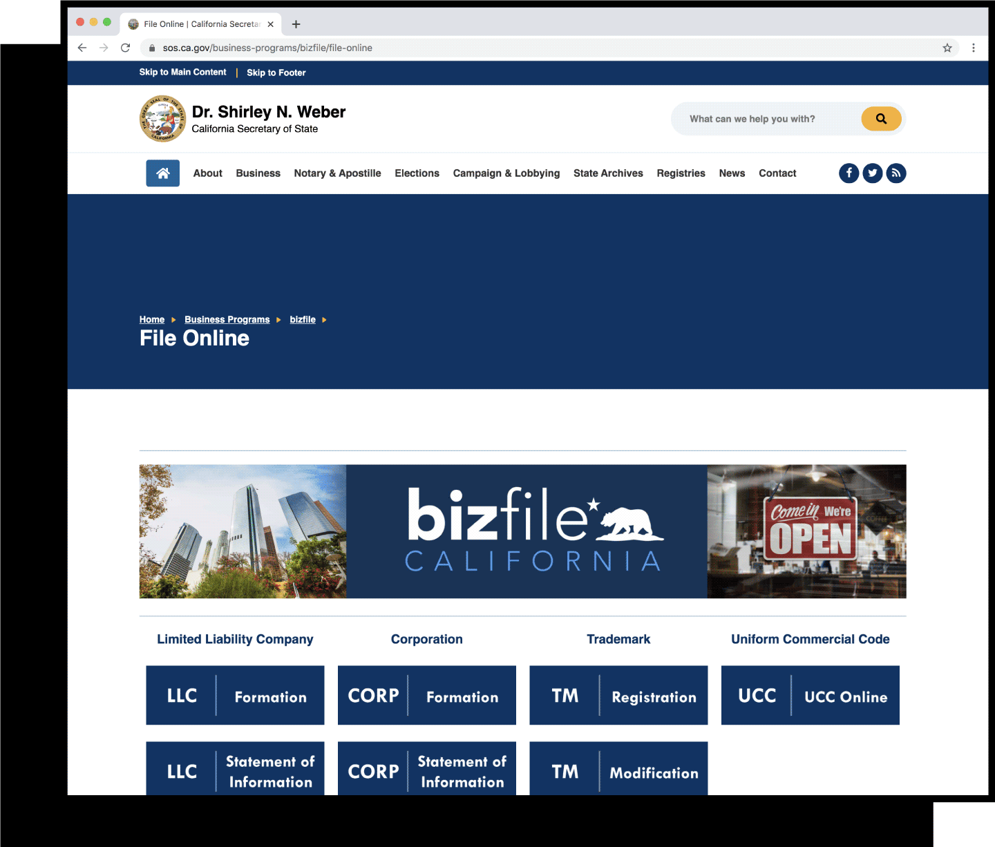 Bizfile - California Secretary of State Website