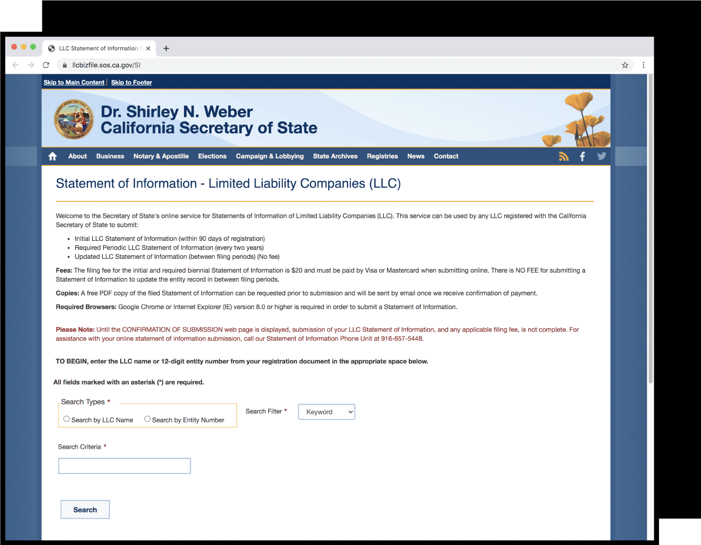 California Secretary of State Website